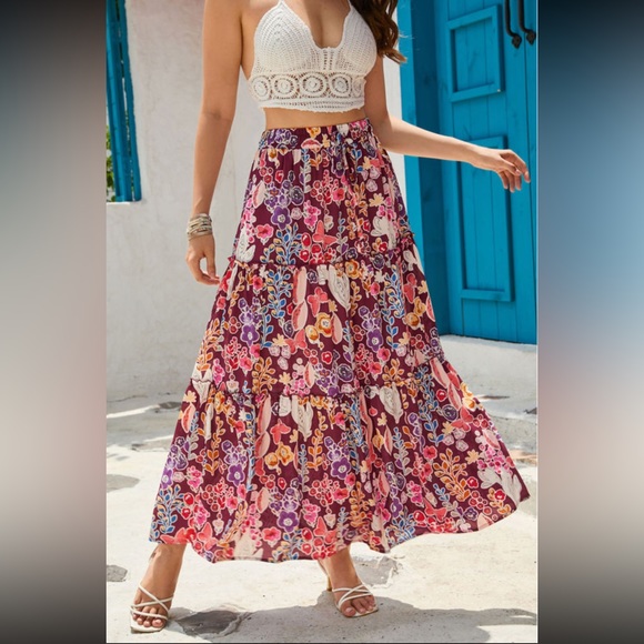 Dresses & Skirts - Multicolor Boho Floral High Waist Maxi Skirt